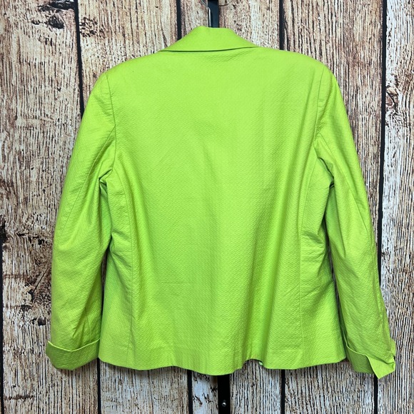 Vtg Marshall Fields Chartreuse Green Cotton Lined Blazer Jacket Women's Size 10 - Picture 2 of 10